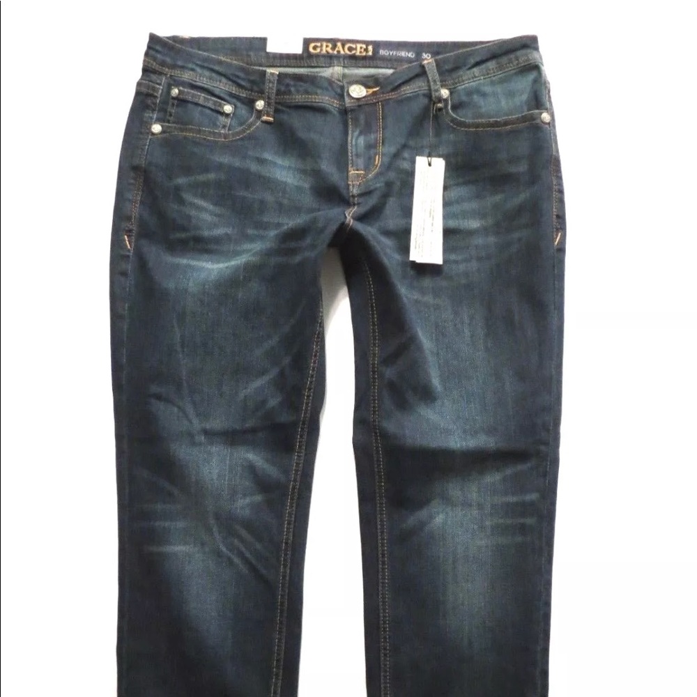 Grace in LA boyfriend fit dark wash jeans